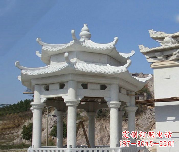 重庆汉白玉双层石雕凉亭