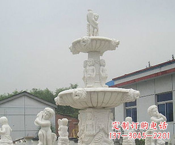 重庆汉白玉天使大型喷泉石雕