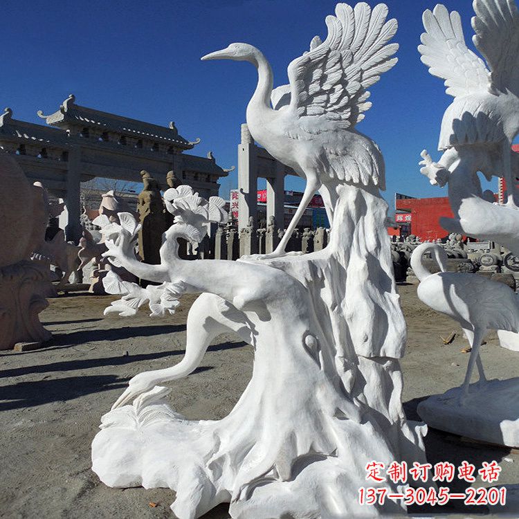 重庆汉白玉仙鹤景观石雕