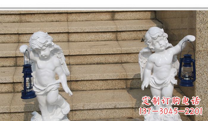 重庆领雕塑-汉白玉小天使公园西方人物路灯石雕