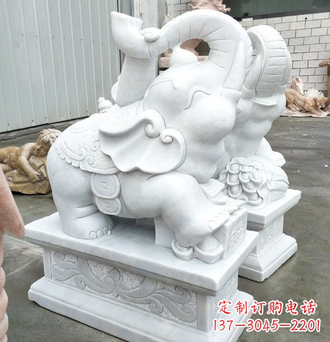 重庆汉白玉招财如意小象石雕