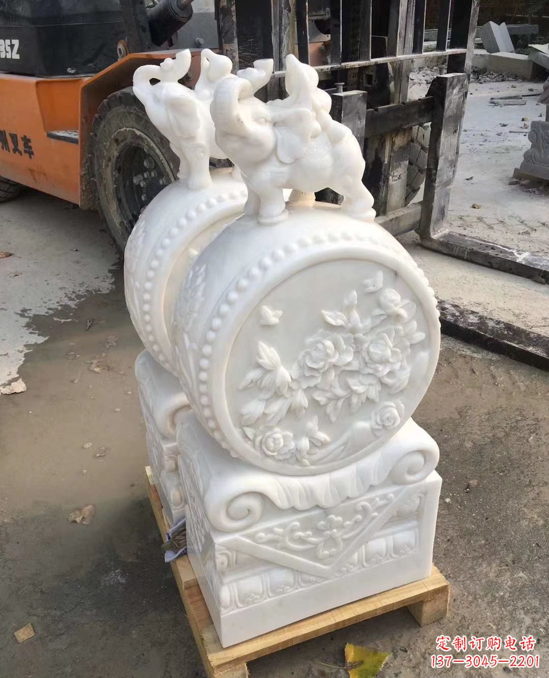 重庆汉白玉招财小象石门墩