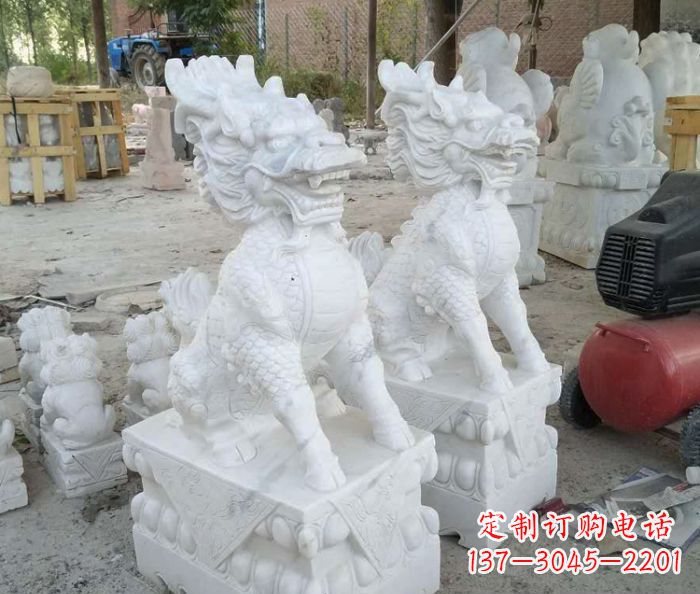 重庆中领雕塑——精美绝伦的汉白玉麒麟门口镇宅石雕
