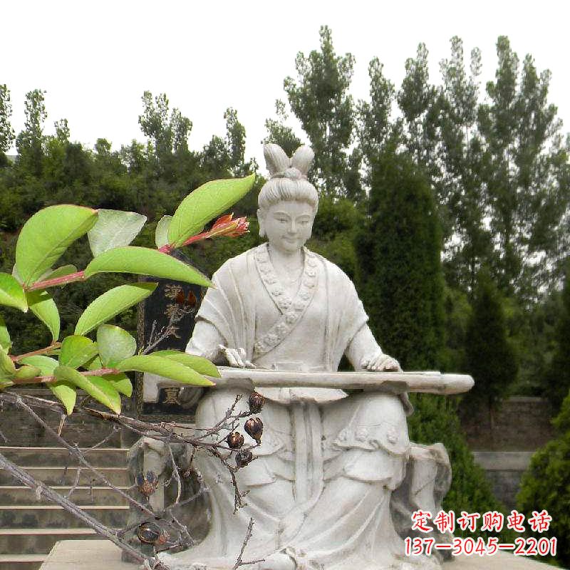 重庆汉末才女蔡文姬弹琴石雕塑-景区园林历史名人雕像