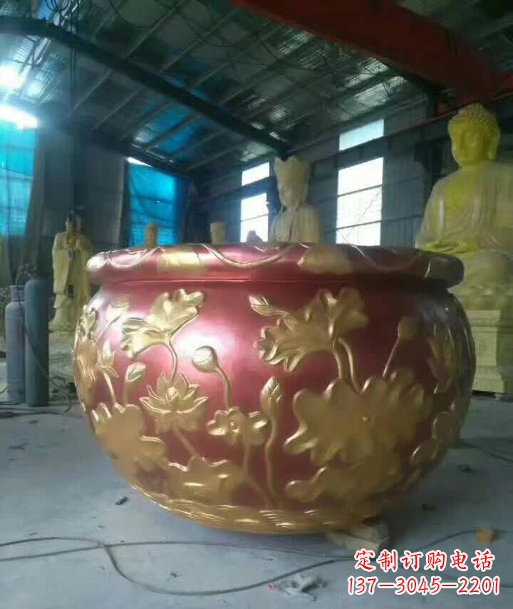 重庆荷花浮雕水缸铜雕塑