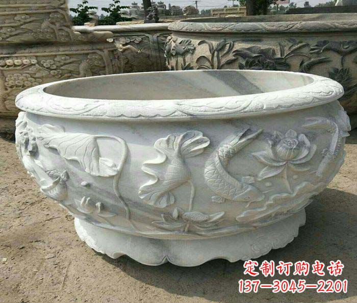 重庆荷花鲤鱼石雕招财水缸
