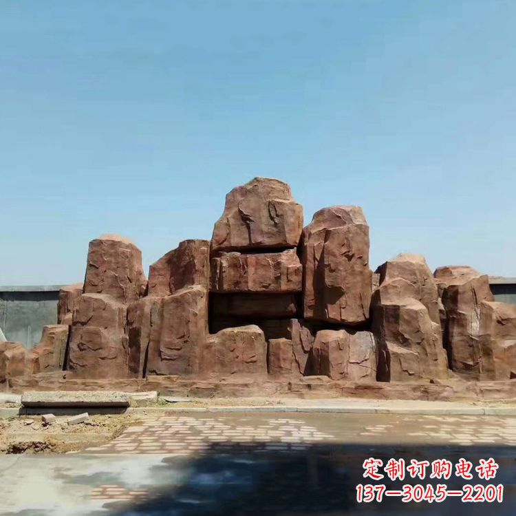 重庆假山雕塑,红色塑石精美制作