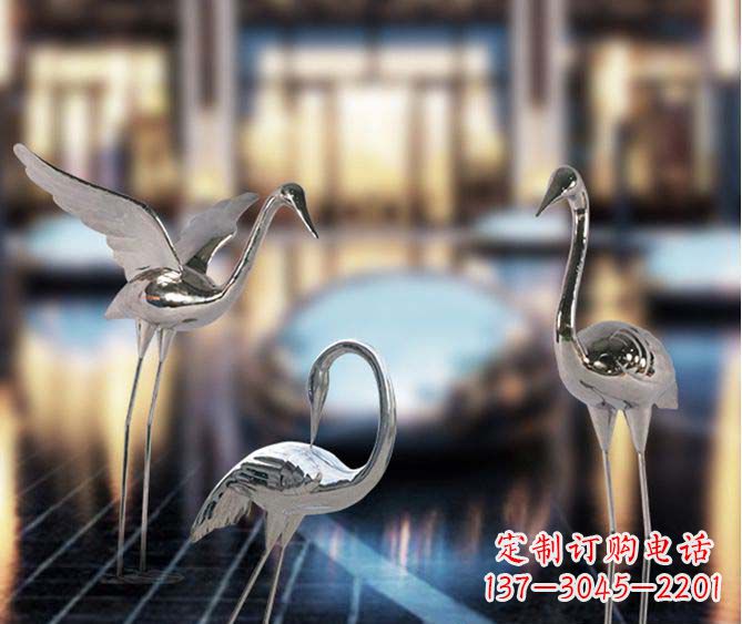 重庆户外镜面不锈钢仙鹤雕塑