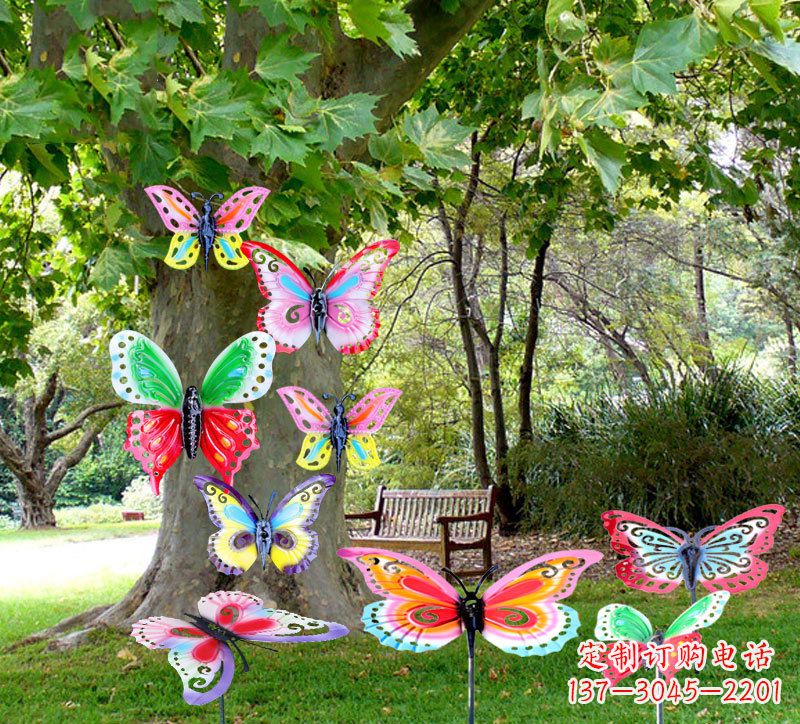 重庆户外园林铁艺蝴蝶插挂件,小区花园仿真昆虫雕塑摆件