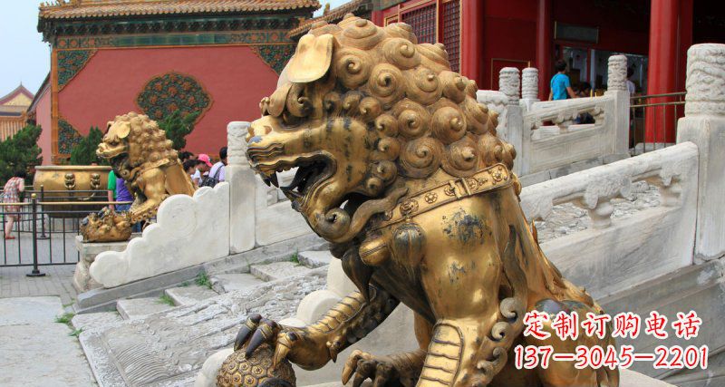重庆黄铜狮子故宫狮雕塑,高端定制艺术品