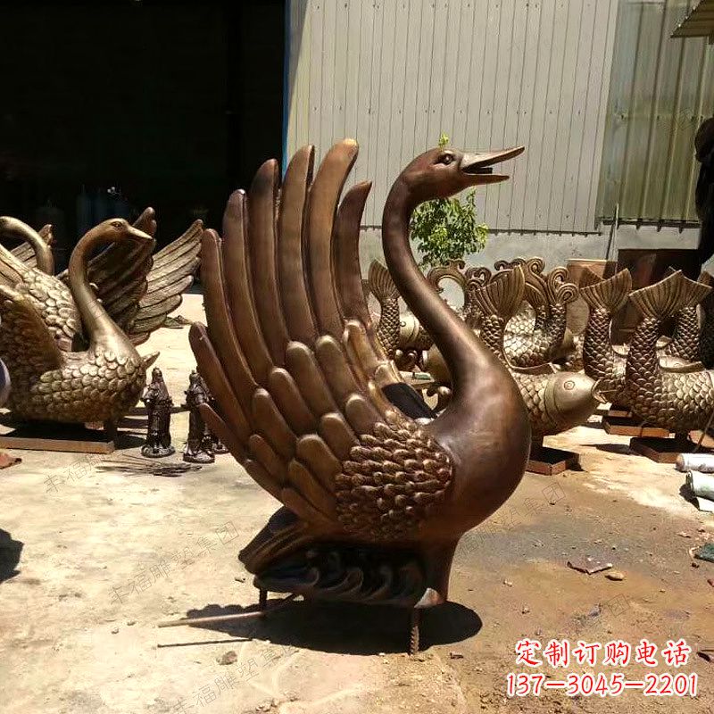 重庆黄铜天鹅雕塑-纯铜铸造喷水天鹅喷泉雕塑