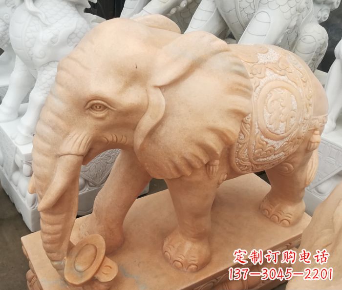 重庆吉祥如意大象晚霞红门口石雕 (6)