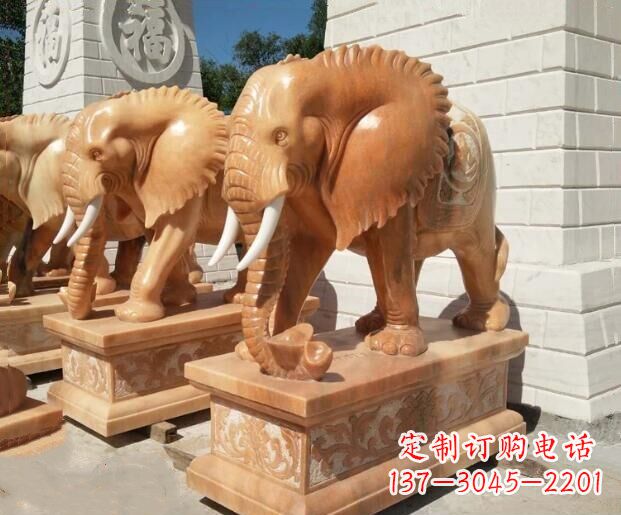 重庆吉祥如意大象晚霞红门口石雕 (3)