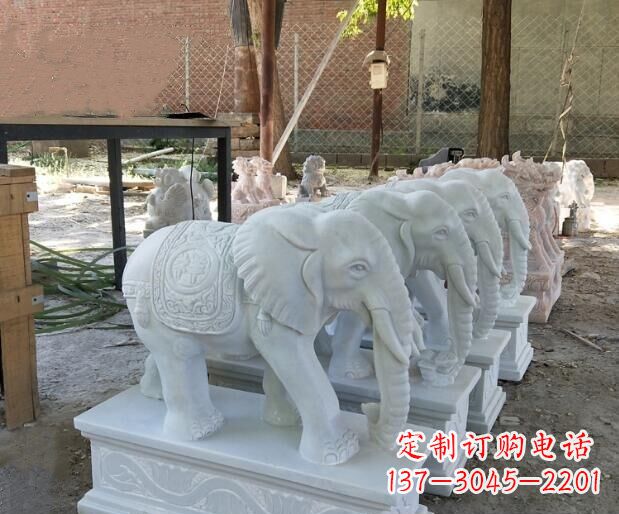重庆吉祥如意汉白玉门口大象石雕 (3)