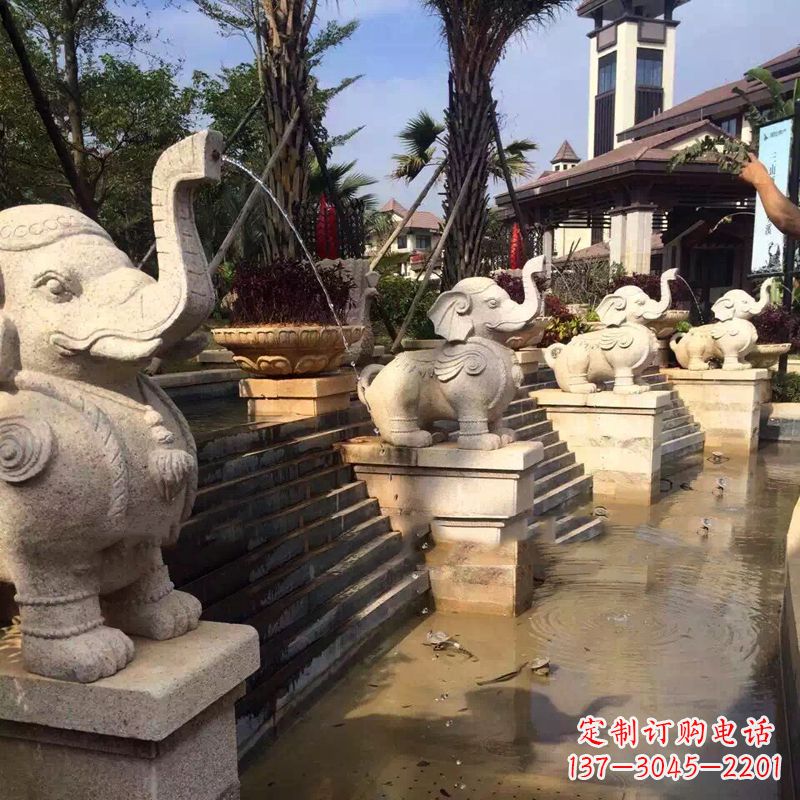重庆景区景点睡觉喷水石雕大象动物雕塑
