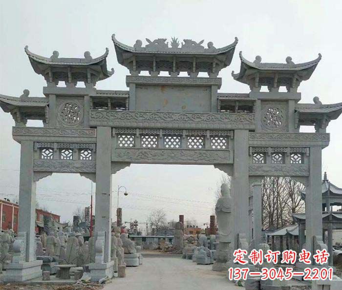 重庆三门牌坊石雕，精美汉风石雕装饰景区
