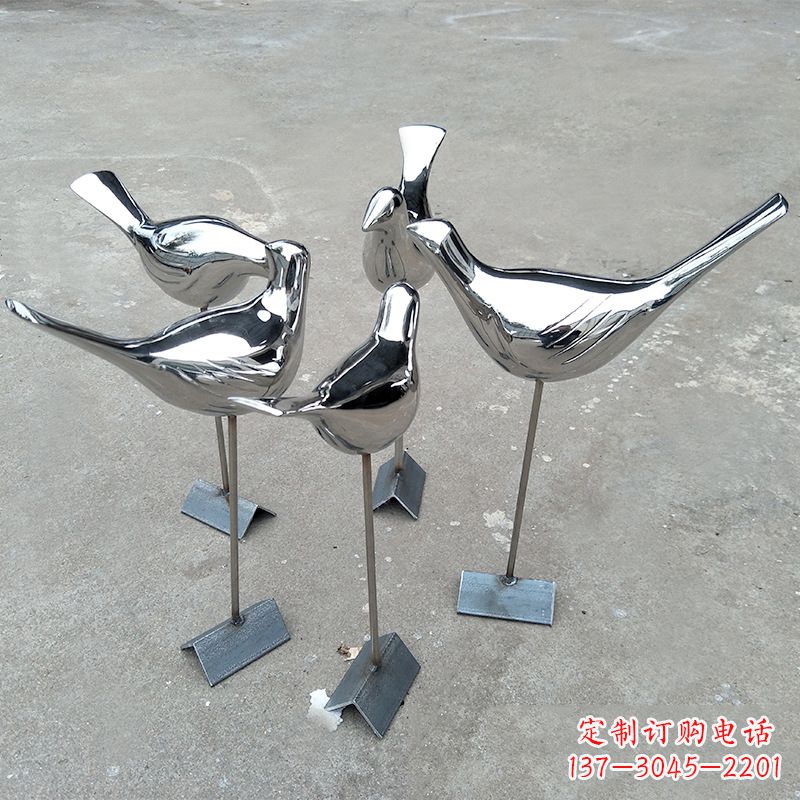 重庆镜面抽象不锈钢鸽子插件,草坪动物雕塑摆件