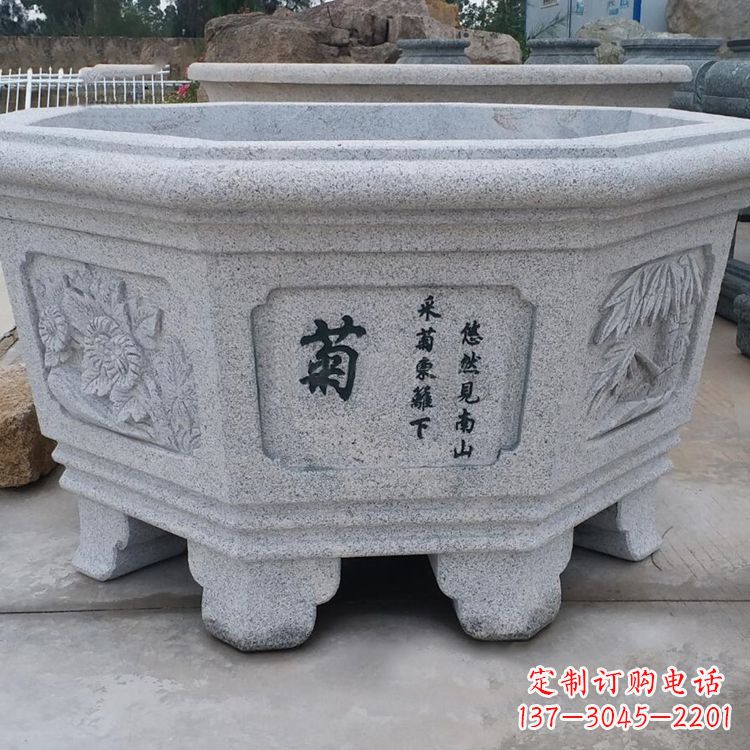 重庆菊花-中式砂岩花盆雕塑