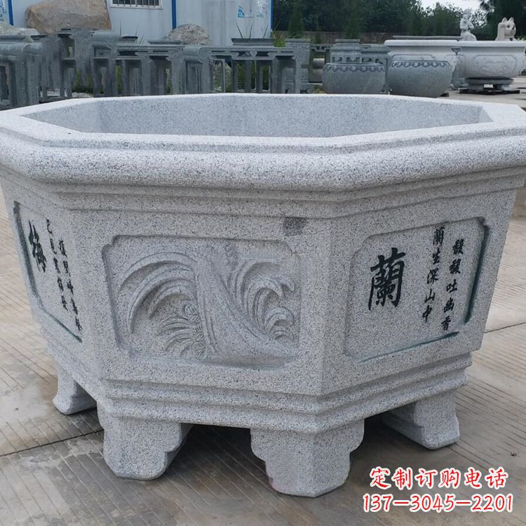 重庆原木质材料的精美砂岩花盆雕塑