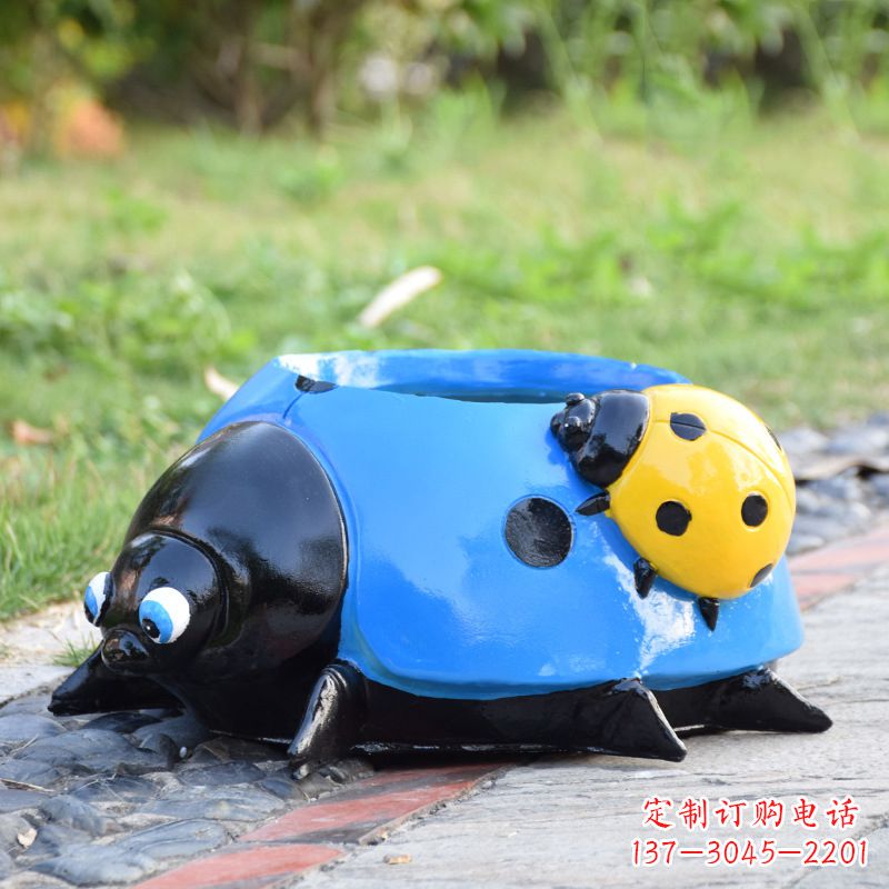 重庆蓝色玻璃钢七星瓢虫花盆雕塑
