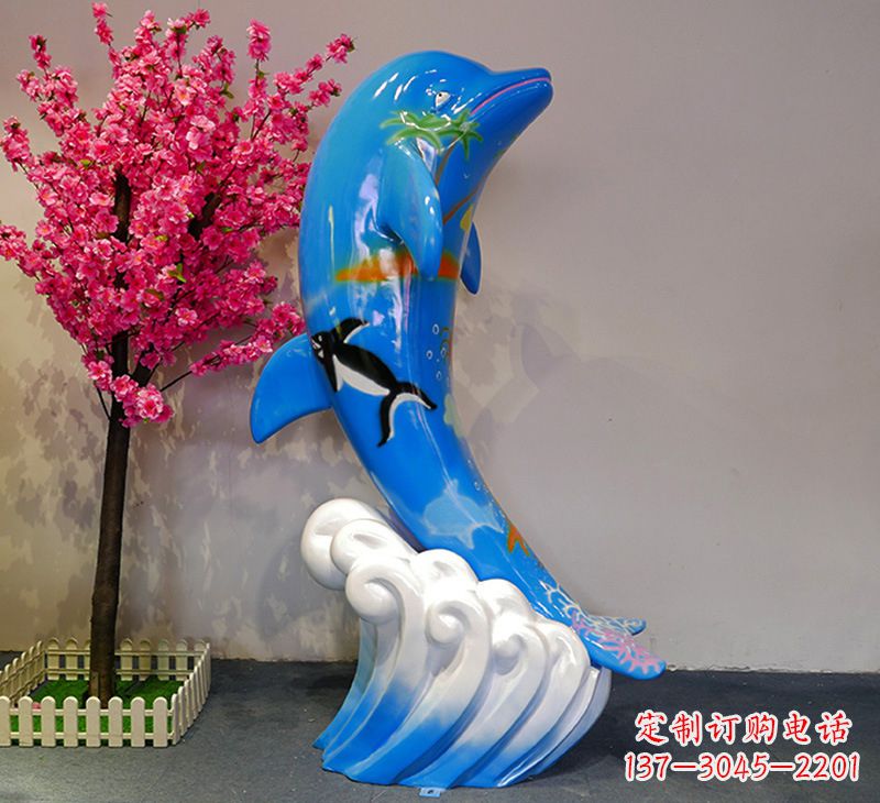 重庆蓝色彩绘海豚雕塑,景区公园园林动物景观