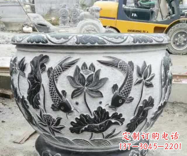 重庆鲤鱼石浮雕水缸,清新雅致