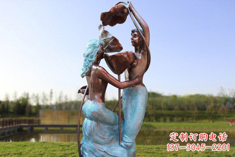 重庆流水摆件美人鱼铜雕