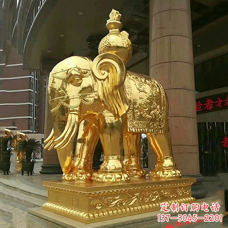 重庆鎏金大门大象铜雕-宾馆商场看门招财吉祥动物雕塑