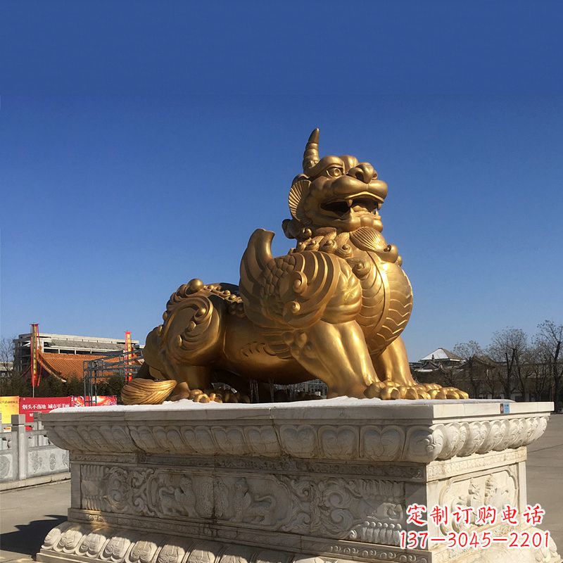 重庆鎏金铜獬豸雕塑-给您的园林更多灵魂