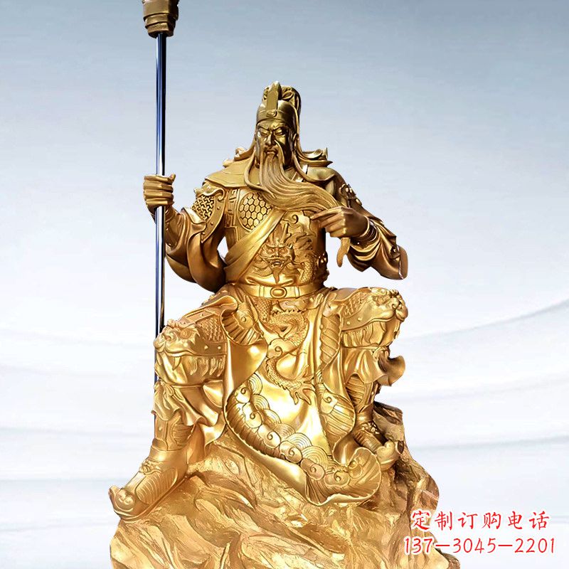 重庆全新鎏金五虎上将关羽铜雕,精致细腻!