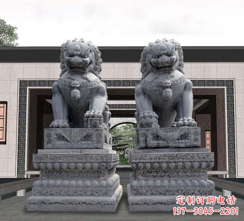 重庆门口青石传统狮子石雕