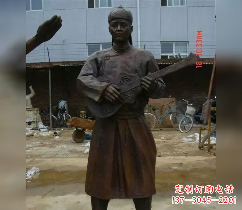 重庆蒙古族男人演奏公园人物铜雕