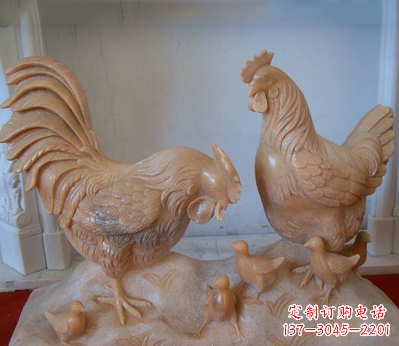 重庆中领雕塑--精致石雕母子鸡动物雕塑