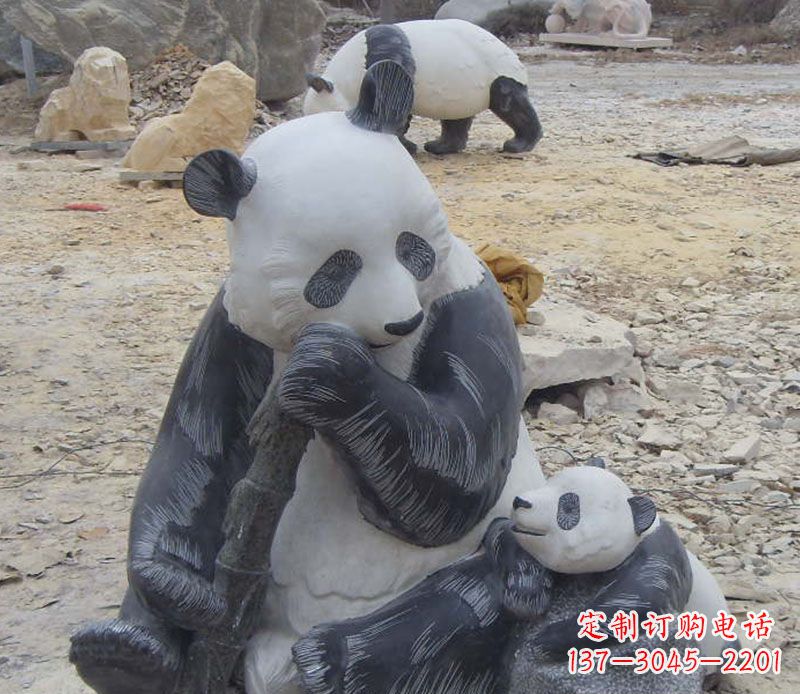重庆母子熊猫石雕仿真动物雕塑