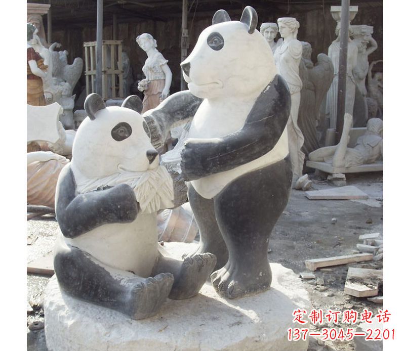 重庆母子熊猫石雕,传达真挚的亲情