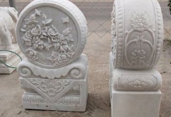 重庆汉白玉牡丹花门墩雕塑