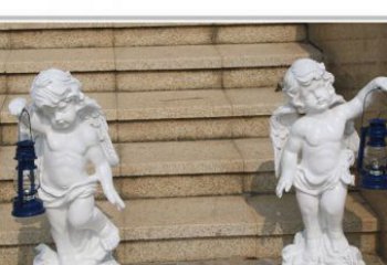 重庆领雕塑-汉白玉小天使公园西方人物路灯石雕
