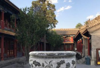 重庆连年有鱼石浮雕圆形荷花水缸