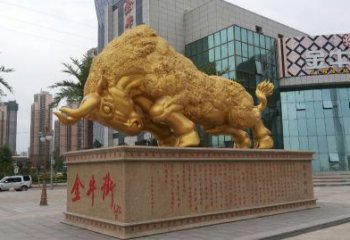 重庆鎏金开荒牛铜雕像，城市街道景观动物雕塑