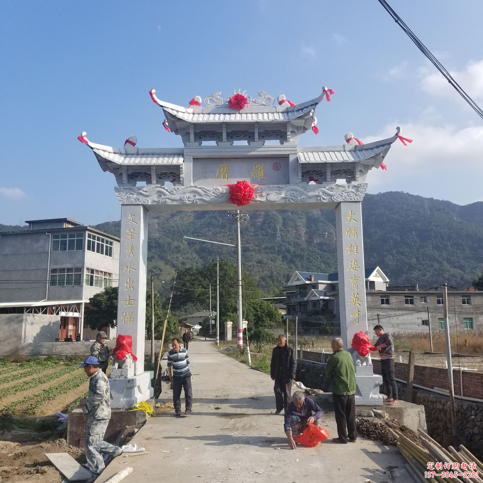 重庆定制精美农村单门石牌坊雕塑
