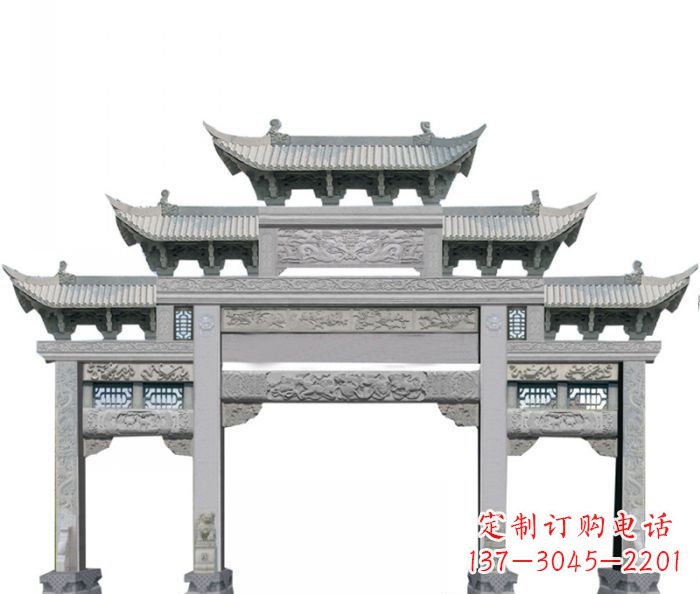 重庆农村三门牌坊石雕 (6)