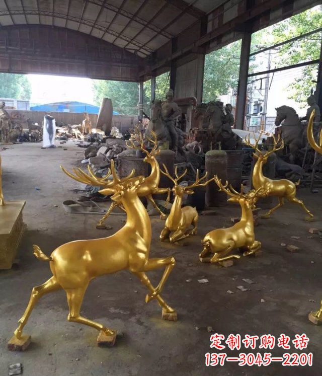 重庆喷漆玻璃钢仿铜小鹿公园动物雕塑