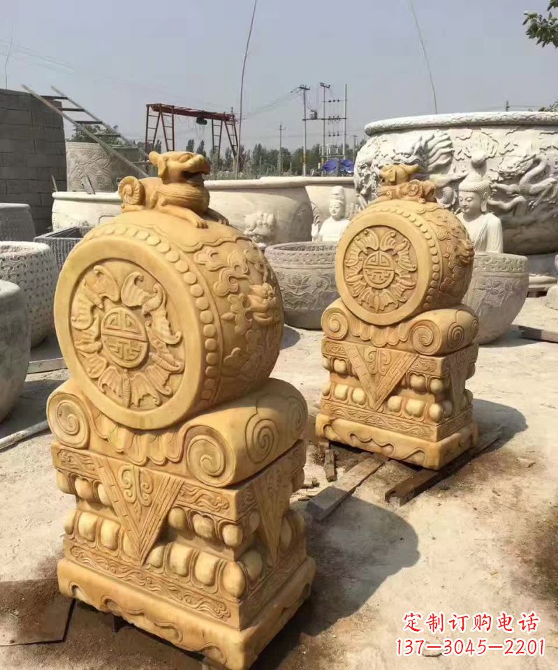 重庆福瑞貔貅抱鼓石雕塑,传承中国古老文化