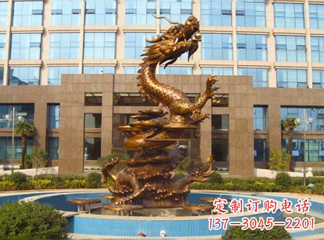 重庆企业大门铜雕龙喷泉景观雕塑