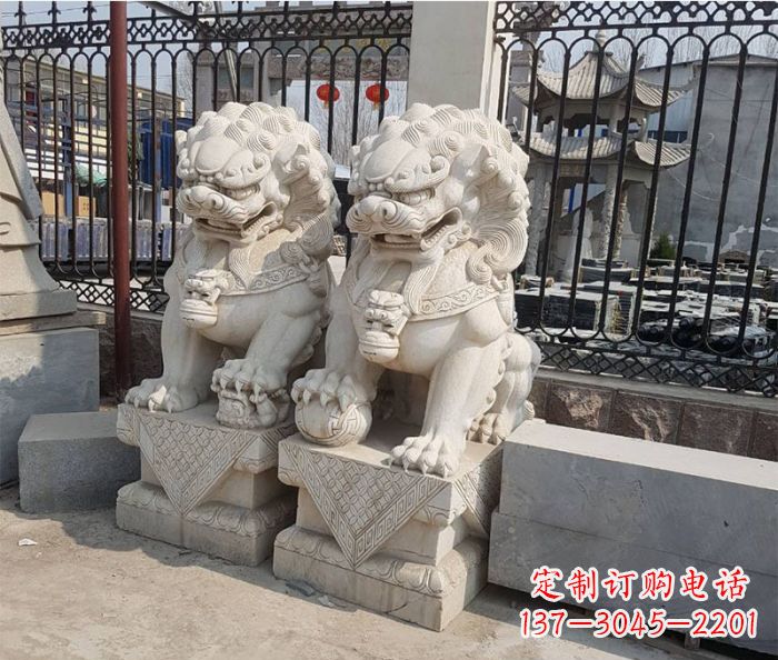 重庆企业景观大理石狮子石雕 (11)