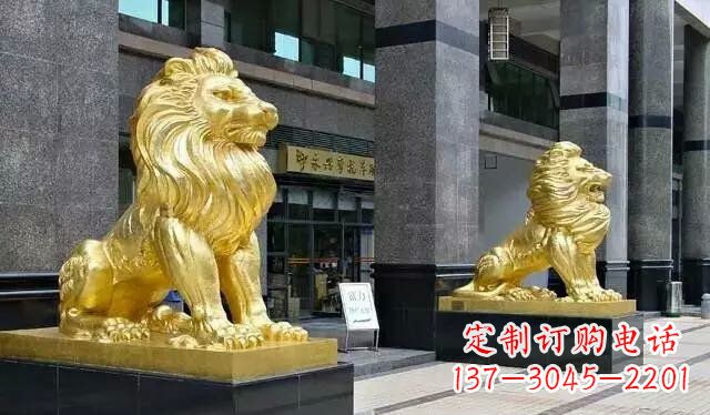 重庆企业门口鎏金西洋狮子铜雕