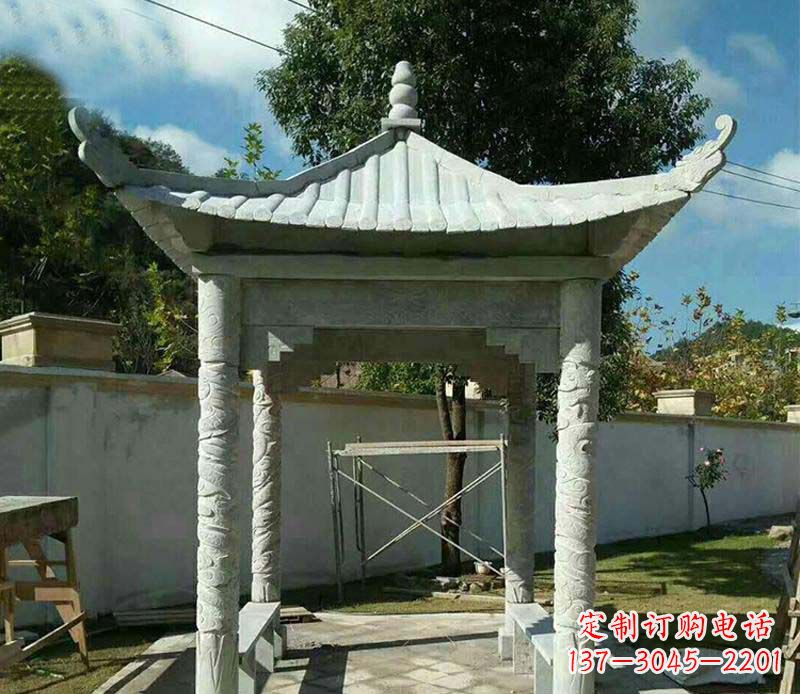 重庆精美绝伦的青石单层四角凉亭雕塑