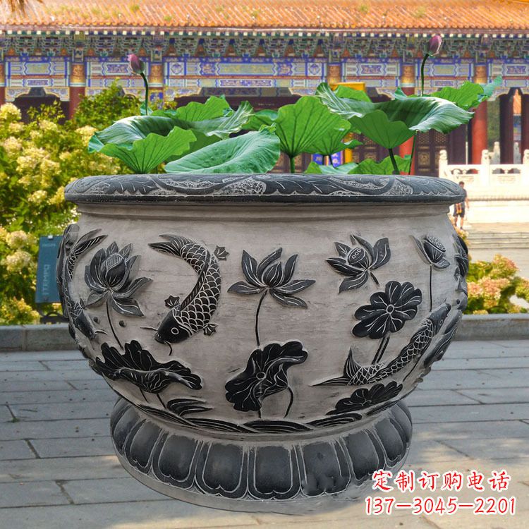 重庆青石雕刻鱼缸雕塑