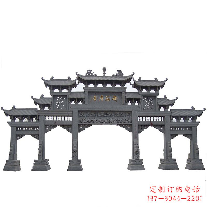 重庆青石仿古五门石雕牌楼