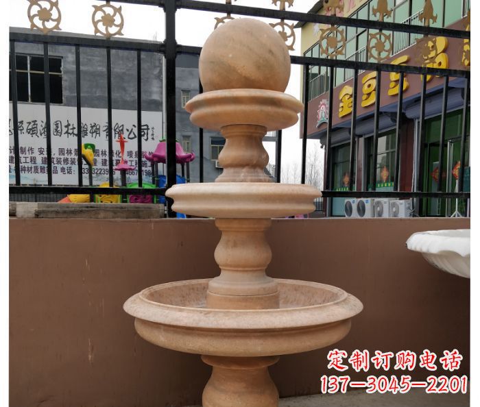 重庆风水球石雕，晚霞红别墅装饰精品